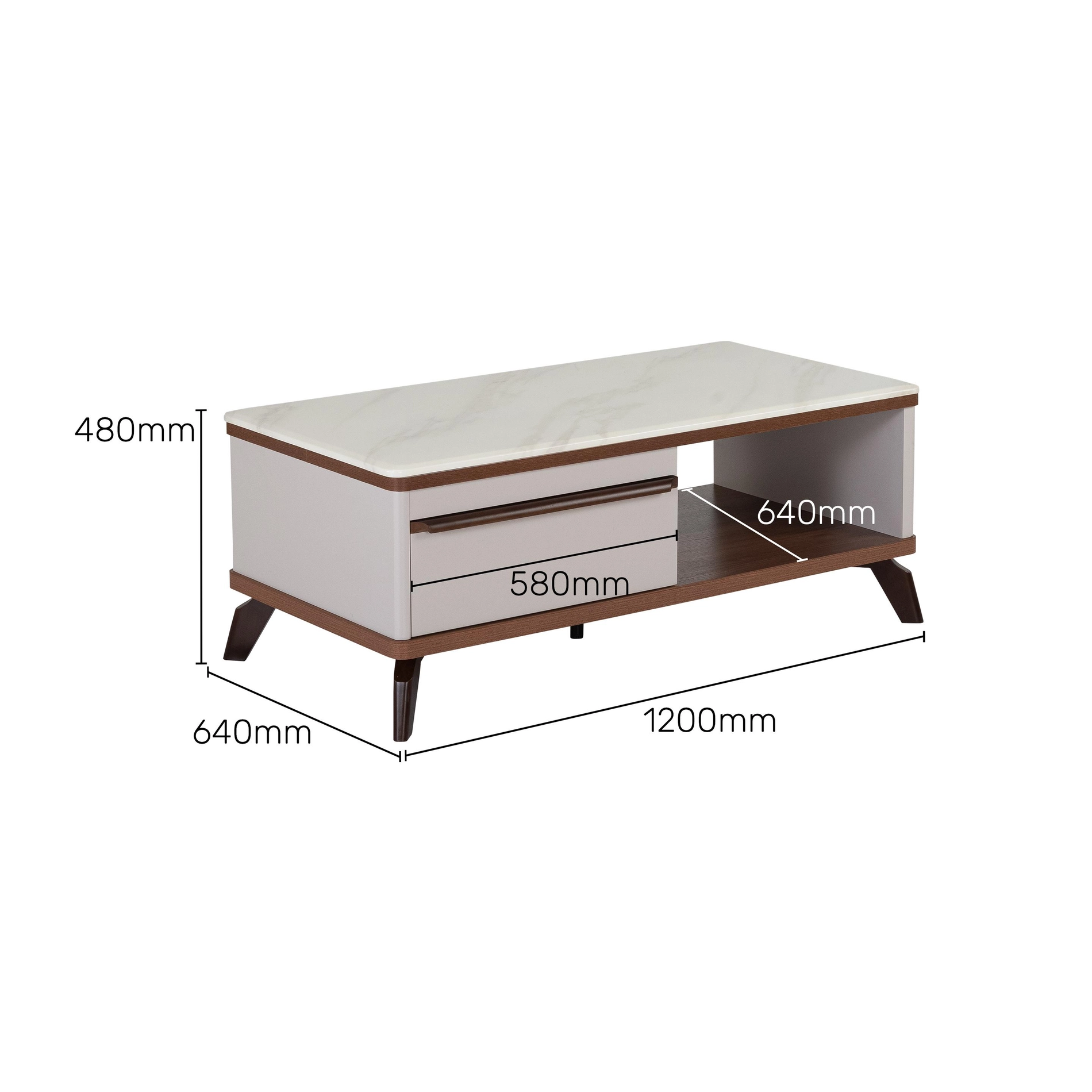 170801708409063 Amy Marble Top Coffee Table with Storage – Walnut & White