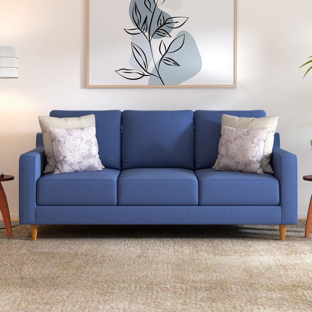 Dark Blue Stevens Velvet 3 Seater Sofa