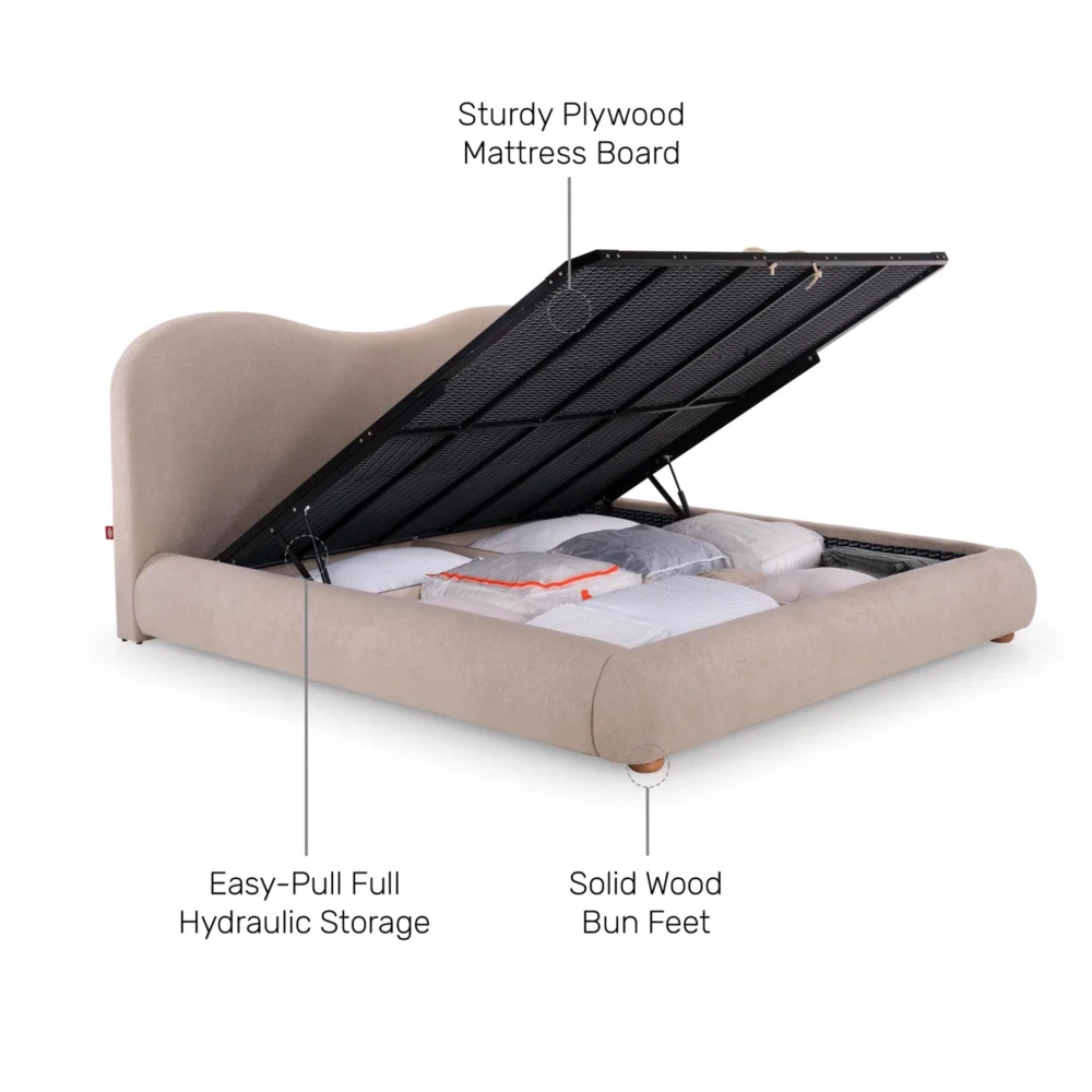 Ripple Queen Size Bed – Bouclé Elegance in Tuscan Beige