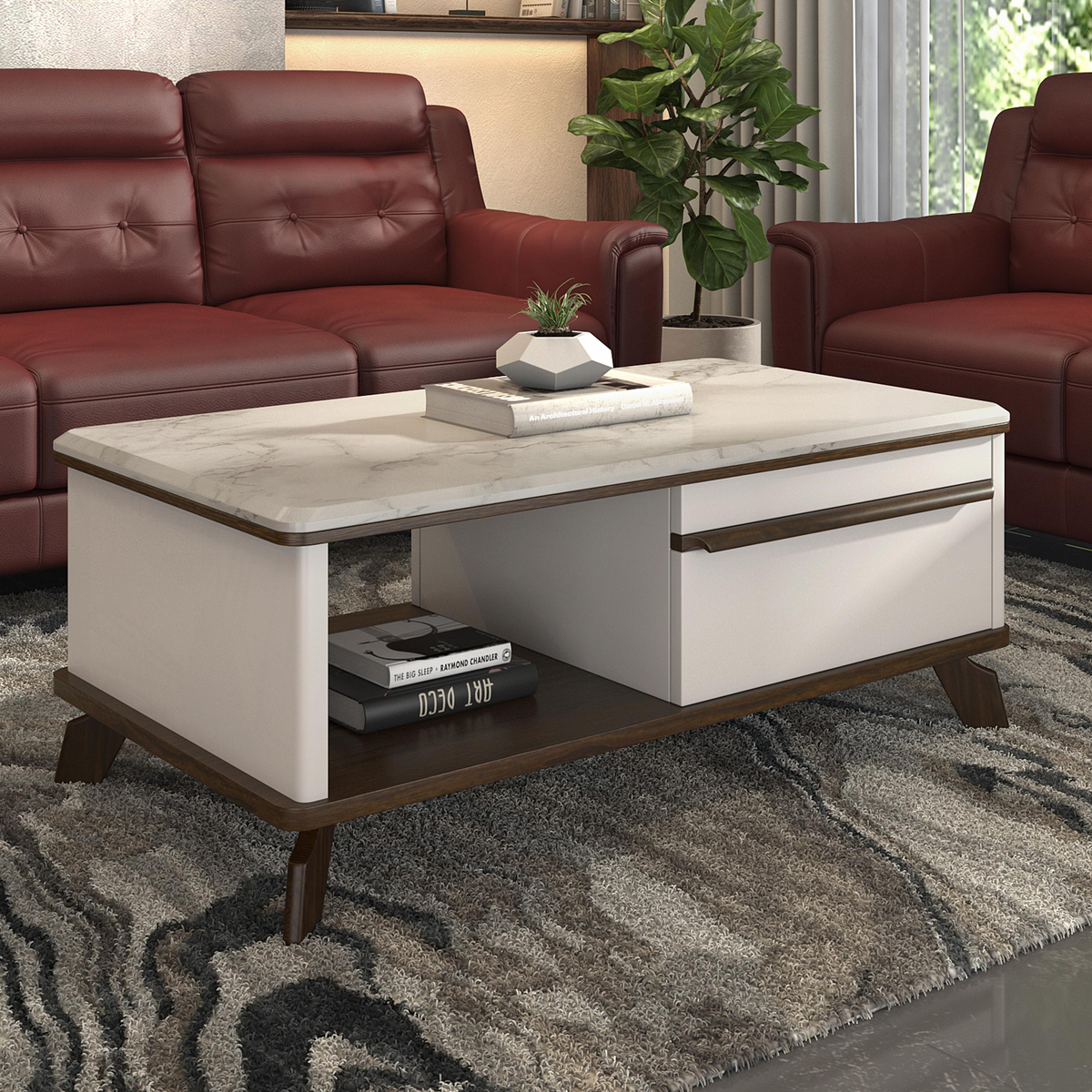 56161708409055 Amy Marble Top Coffee Table with Storage – Walnut & White