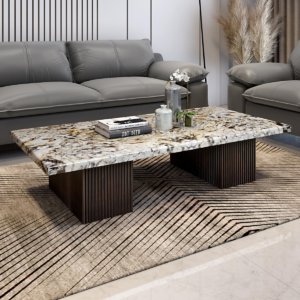 Maddox Stone-Top Center Table – Brown & Gold Elegance