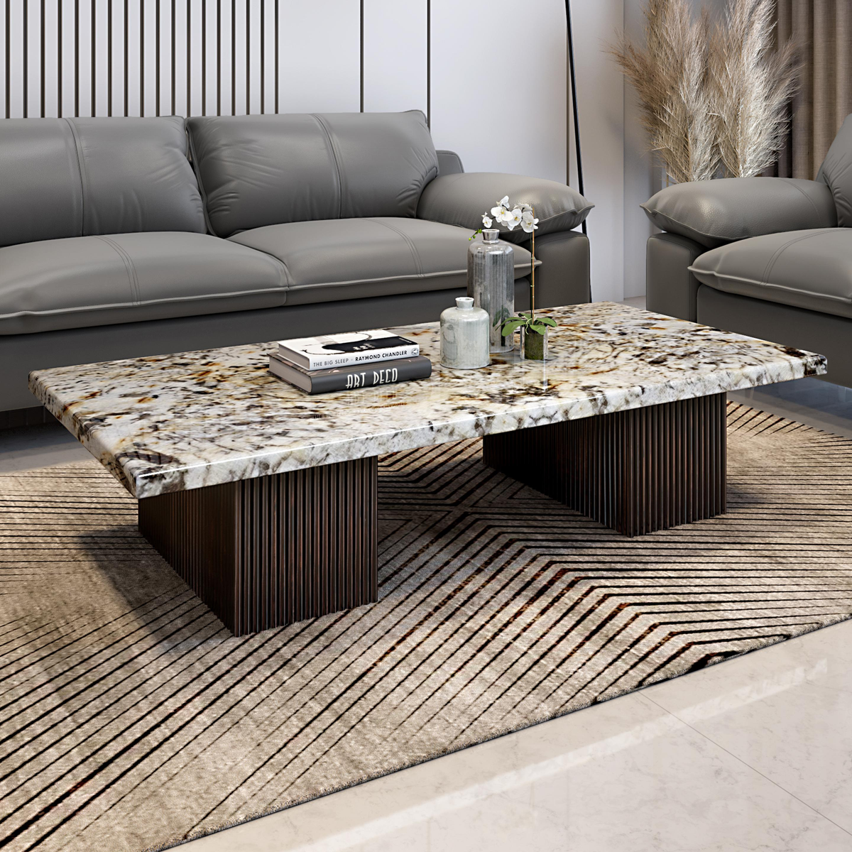 611311689944379 Maddox Stone-Top Center Table – Brown & Gold Elegance