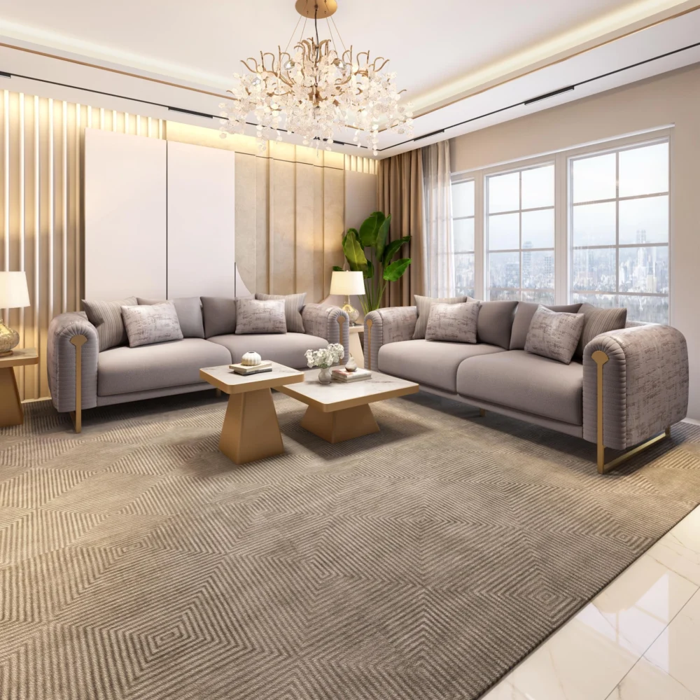 Augustus Velvet Sofa Set 3+3 in Biscotti Beige