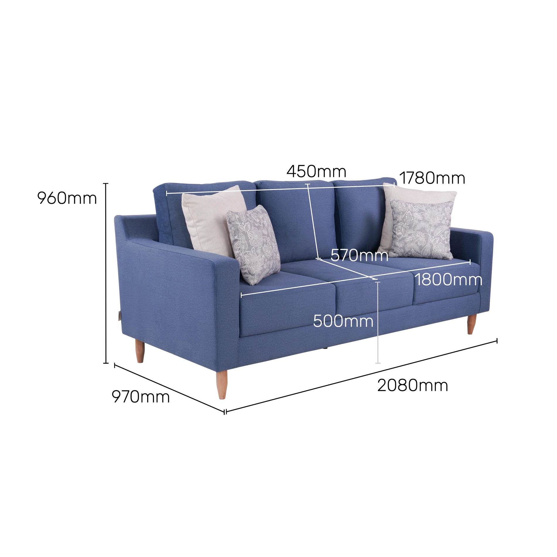 Dark Blue Stevens Velvet 3 Seater Sofa