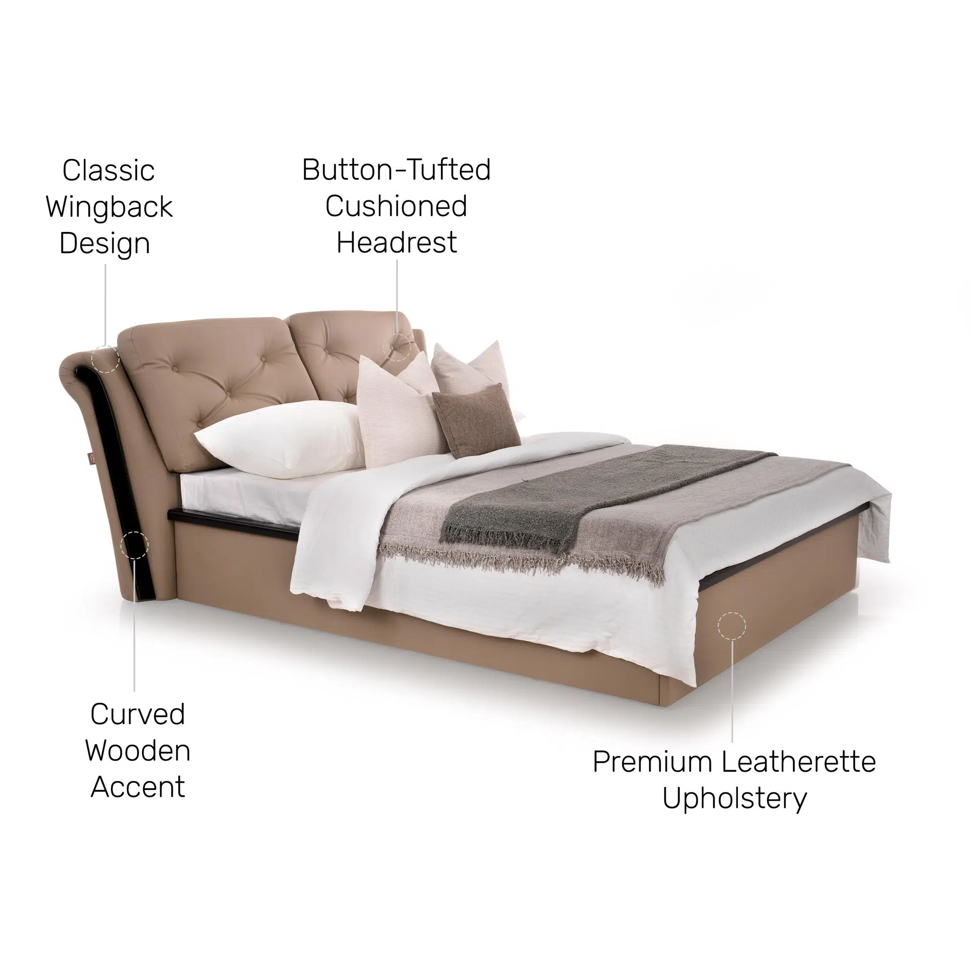 793501721626308 Cambert Premium Leatherette King Size Bed in Mushroom Brown