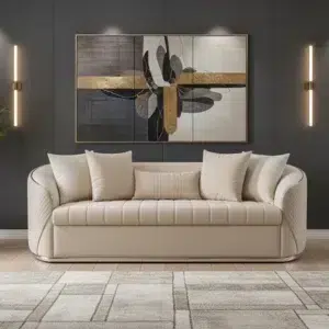 Channel Curved Arm Sofa Set – Luxury Beige Velvet