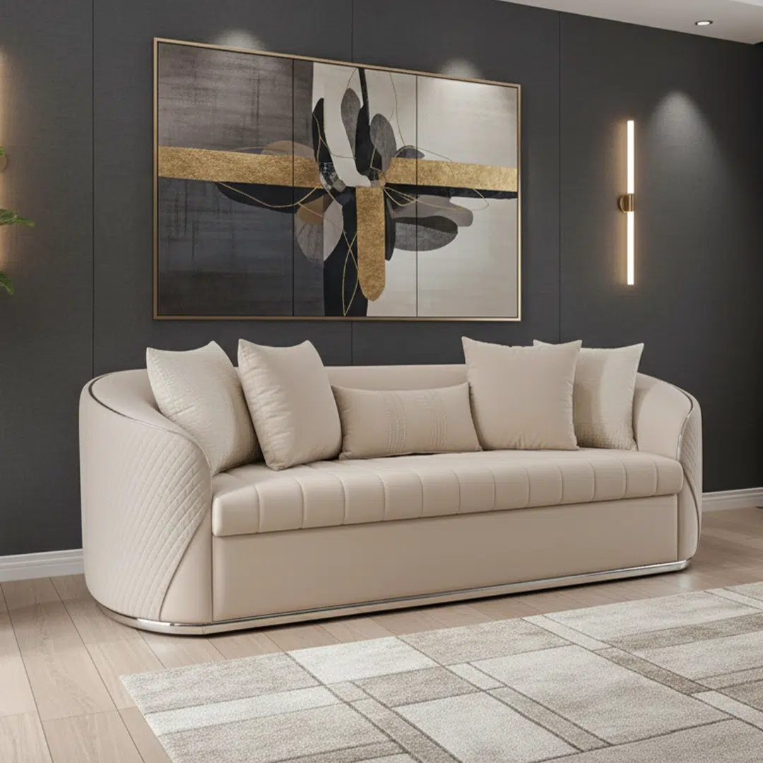 Channel Curved Luxury Beige Velvet Side Channel Curved Arm Sofa Set – Luxury Beige Velvet