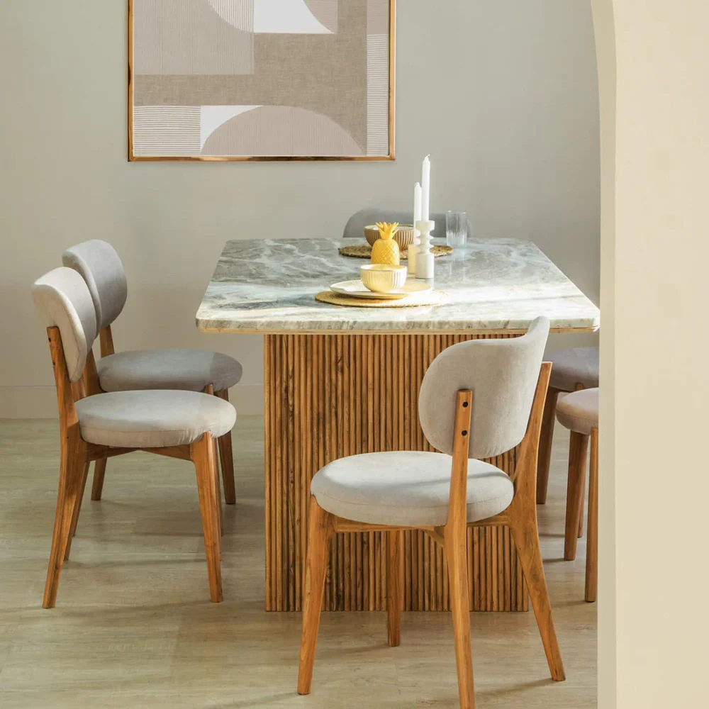 Marble Top 6-Seater Solid Wood Dining Set