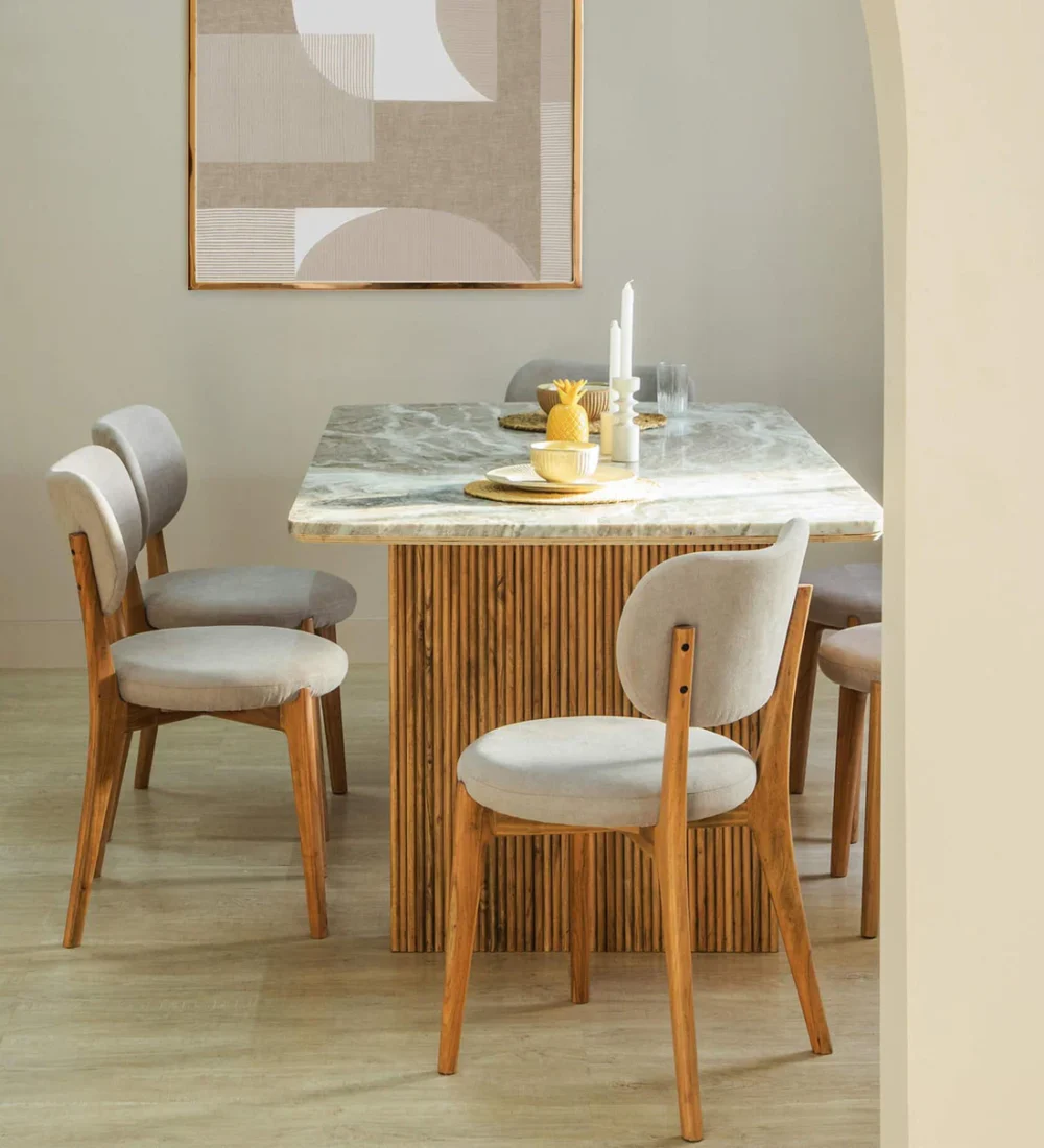 Marble Top 6-Seater Solid Wood Dining Set