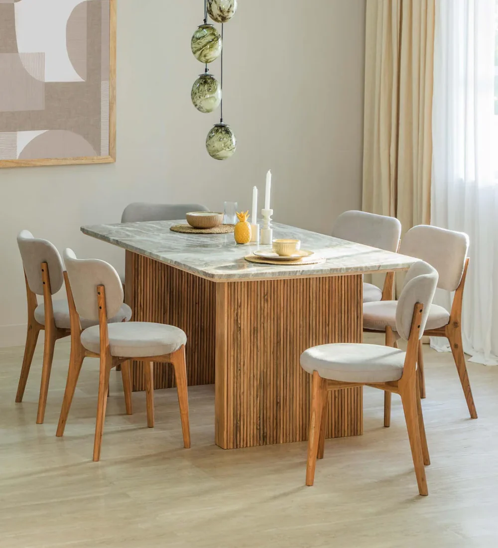 Marble Top 6-Seater Solid Wood Dining Set