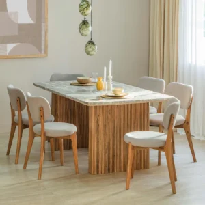 Marble Top 6-Seater Solid Wood Dining Set