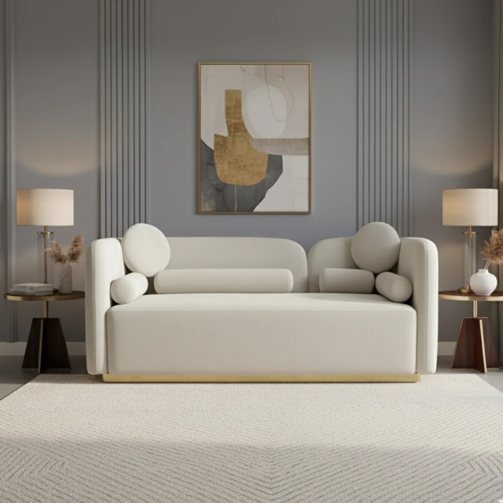 Orbit 3-Seater Sofa – Sculptural Modern Design with Gold Accents