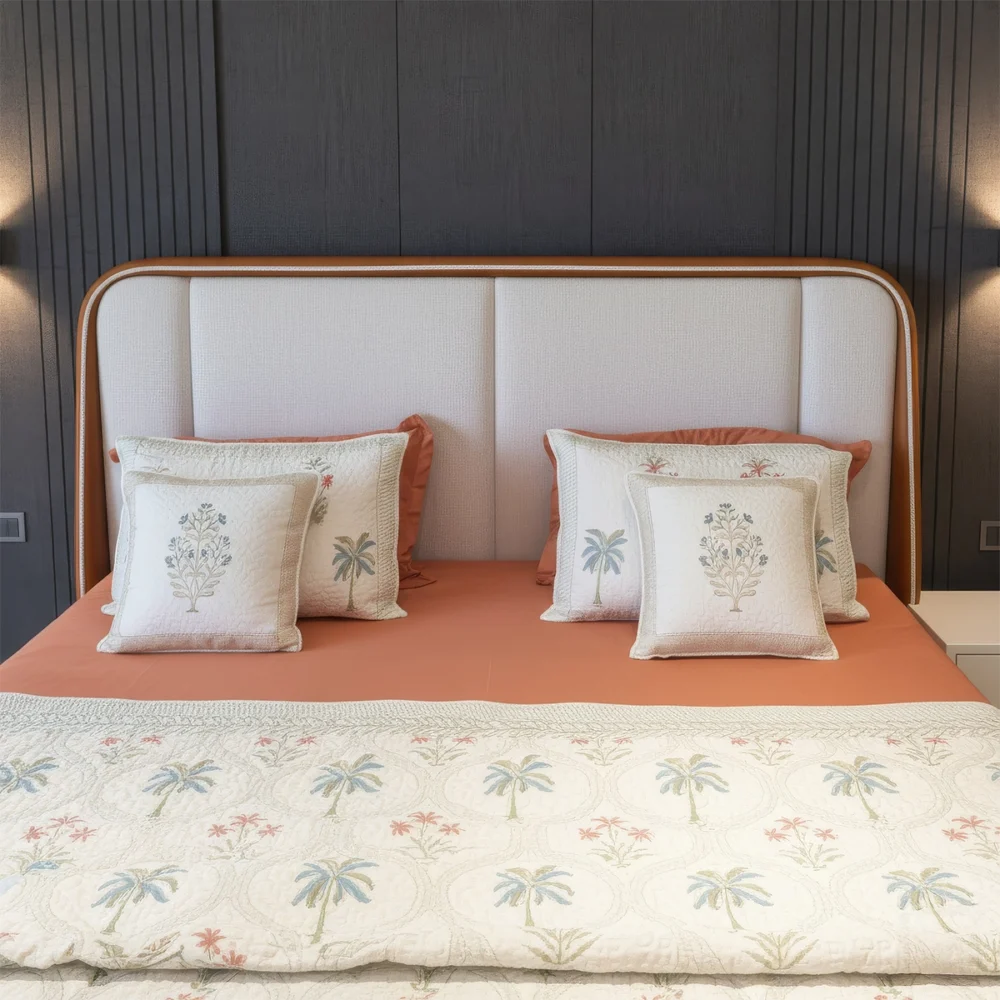 Aarvi Upholstered Bed – King & Queen Size Wooden Aarvi Upholstered Bed – King & Queen Size Wooden Bed with Cushioned Headboard