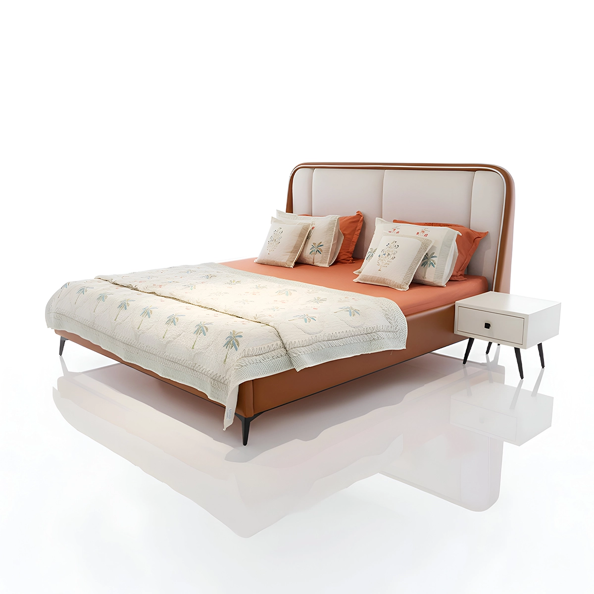 Aarvi Upholstered Bed – King & Queen Size Wooden Bed with Cushioned Headboard