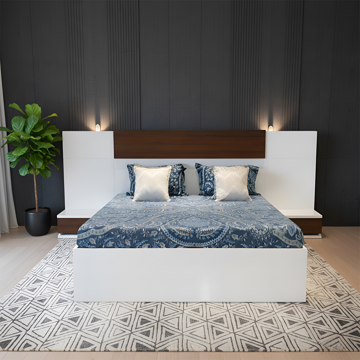 Studio Slate PU Finish Bed – Modern Wooden Bed with Premium Finish