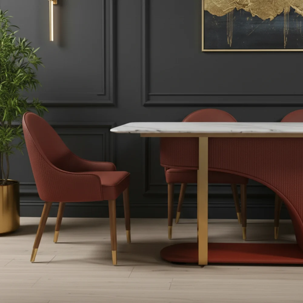 Flute Marble Top Dining Set – 4 & 6 Seater Wooden Dining Table with Premium Finish- Flute Marble Top Dining Set – 4 & 6 Seater Wooden Dining Table with Premium Finish