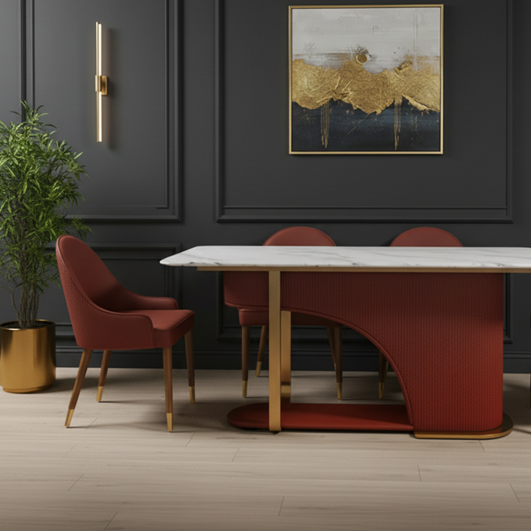 Flute Marble Top Dining Set – 4 & 6 Seater Wooden Dining Table with Premium Finish 2 Flute Marble Top Dining Set – 4 & 6 Seater Wooden Dining Table with Premium Finish