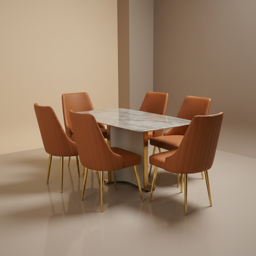 artisan-marble-top-dining-set Artisan Marble Top Dining Set – Modern 6 Seater Dining Table with Metal Base | Sankalp Interino