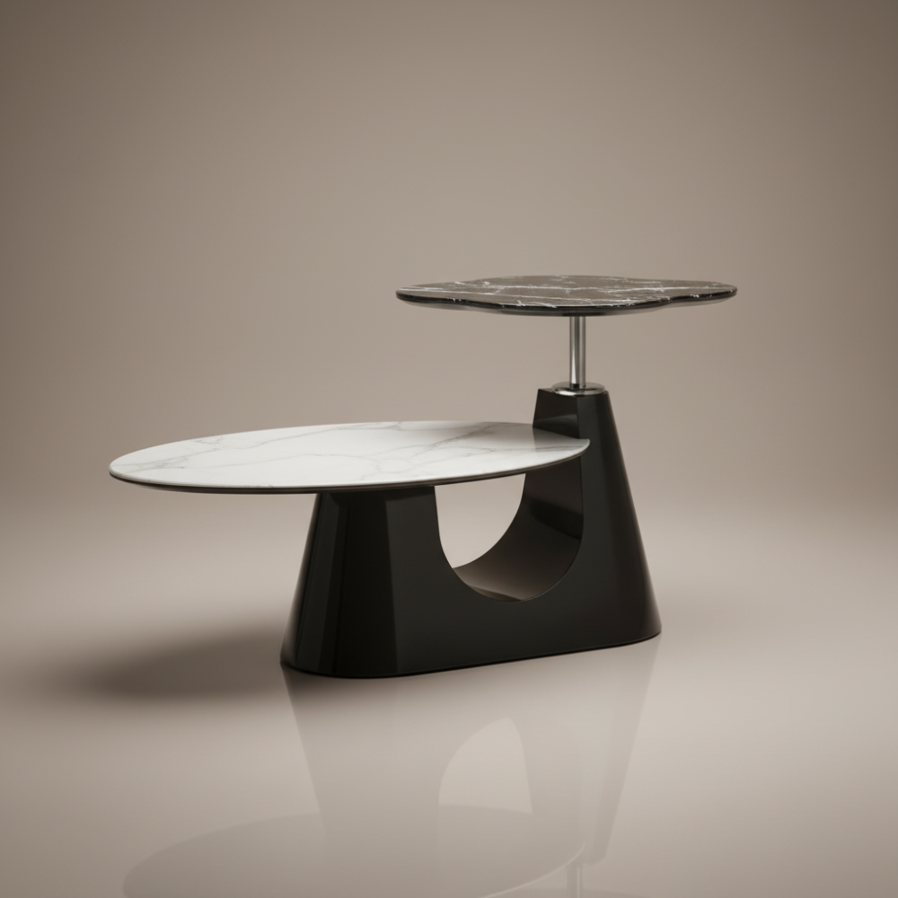 Orbit Center Table – Ceramic Top Rotating Coffee Table with Hydraulic Extension | Sankalp Interino
