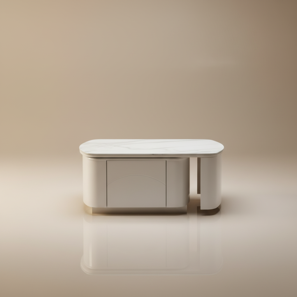 luxury-ceramic-coffee-table King Center Table – PU Finish Coffee Table with Ceramic Top & 360° Rotating Design | Sankalp Interino