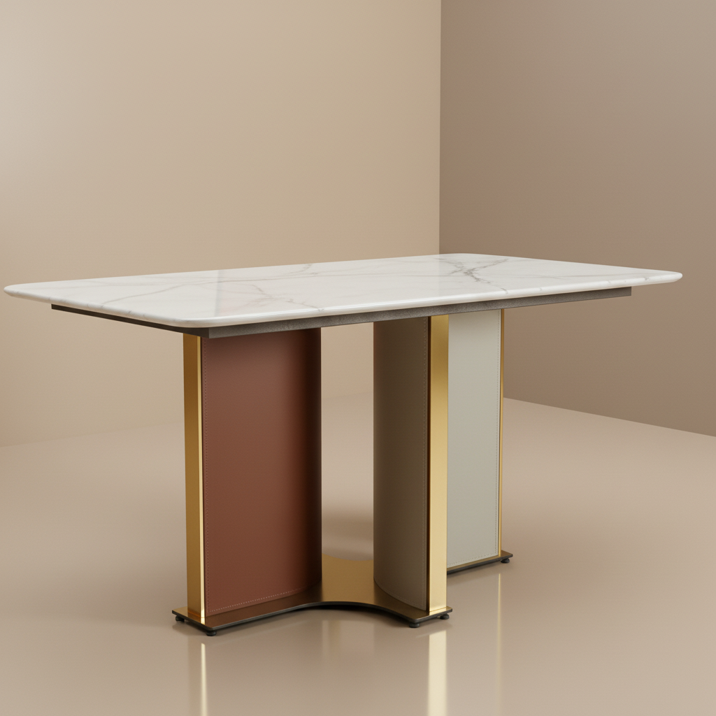 luxury-marble-dining-set Artisan Marble Top Dining Set – Modern 6 Seater Dining Table with Metal Base | Sankalp Interino