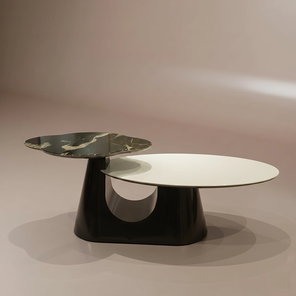 Orbit Center Table – Ceramic Top Rotating Coffee Table with Hydraulic Extension | Sankalp Interino