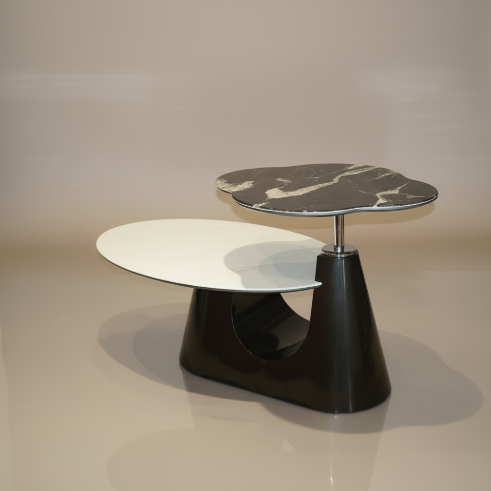 Orbit Center Table – Ceramic Top Rotating Coffee Table with Hydraulic Extension | Sankalp Interino