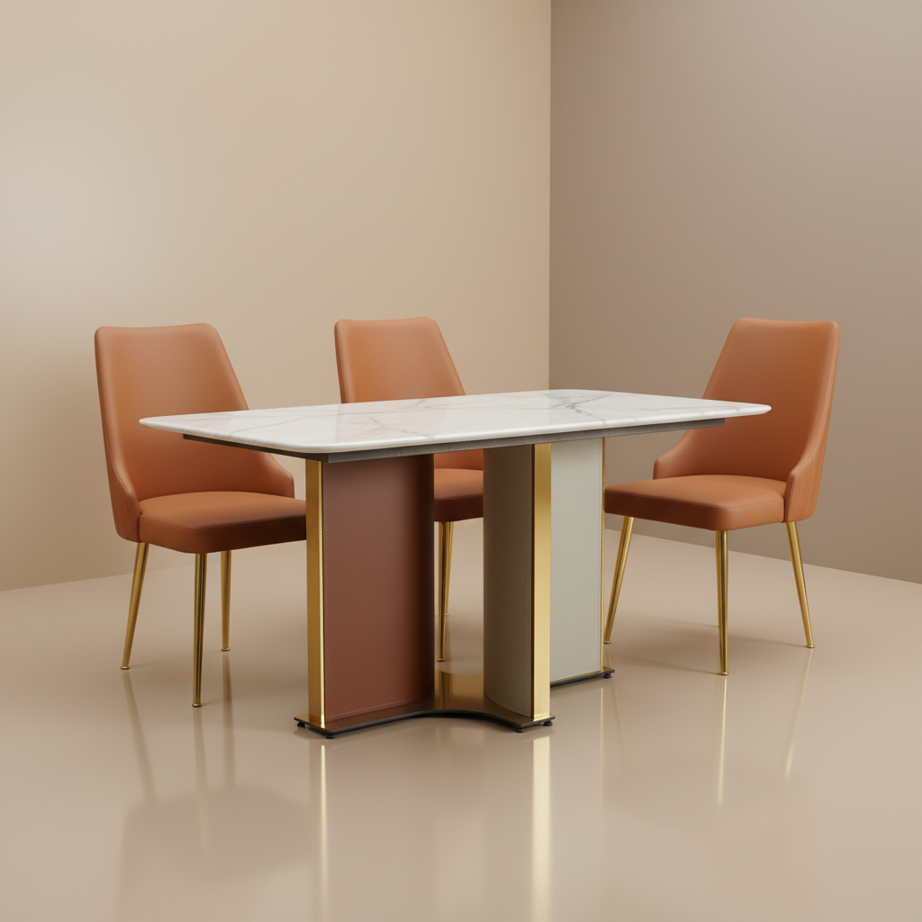 premium-marble-top-dining-table Artisan Marble Top Dining Set – Modern 6 Seater Dining Table with Metal Base | Sankalp Interino