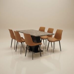 Pentagon marble top dining (2) Pantagon Marble Top Dining Set – Modern 6 Seater Dining Table with Metal Base | Sankalp Interino