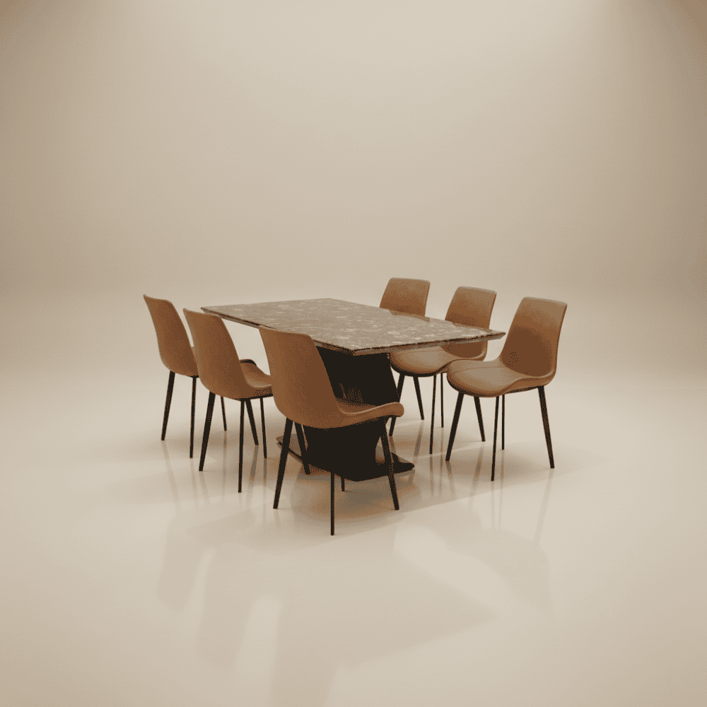 Pantagon Marble Top Dining Set – Modern 6 Seater Dining Table with Metal Base | Sankalp Interino