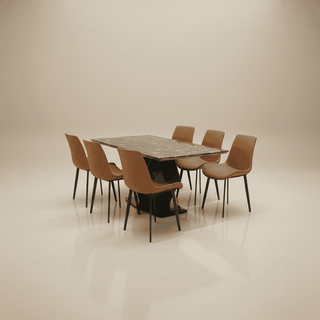 Pantagon Marble Top Dining Set – Modern 6 Seater Dining Table with Metal Base | Sankalp Interino